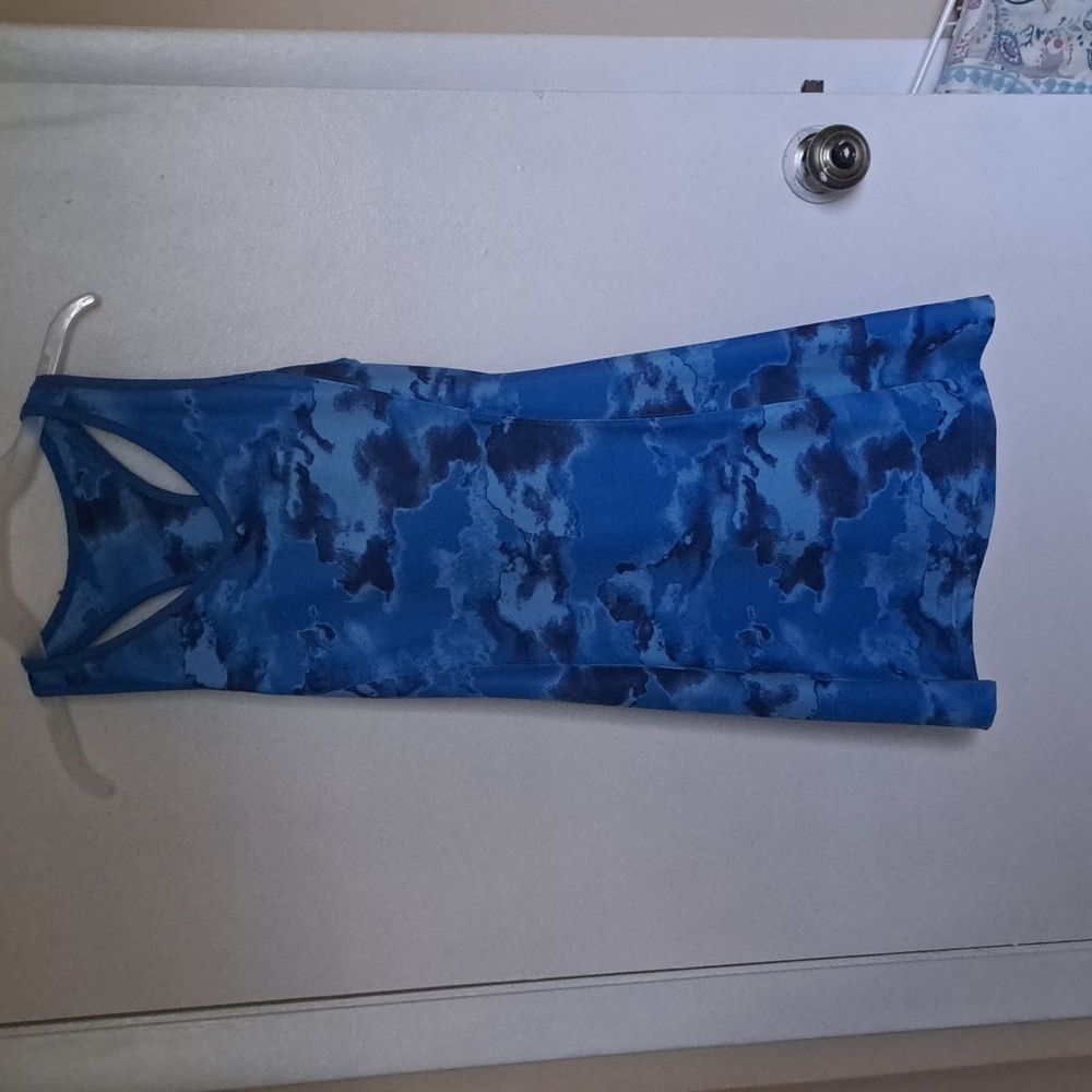 Fila Blue Marble Print Tennis/Pickleball Dress Sz S. Vneck cutout shoulder.